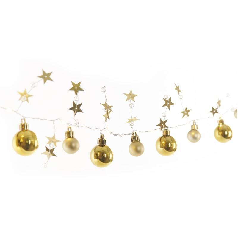 Vánoční osvětlení EMOS 20 LED girlanda - zlaté koule s hvězdami, 1,9 cm, 2x AA, vnitřní, teplá bílá