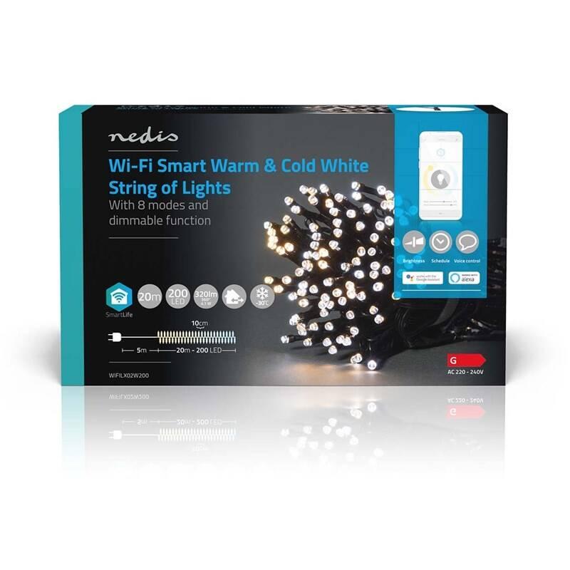 Vánoční osvětlení Nedis SmartLife LED, Wi-Fi, Teplá až studená bílá, 200 LED, 20 m, Android IOS