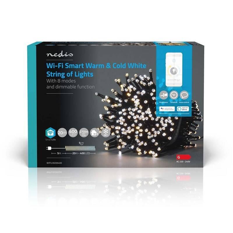Vánoční osvětlení Nedis SmartLife LED, Wi-Fi, Teplá až studená bílá, 400 LED, 20 m, Android IOS