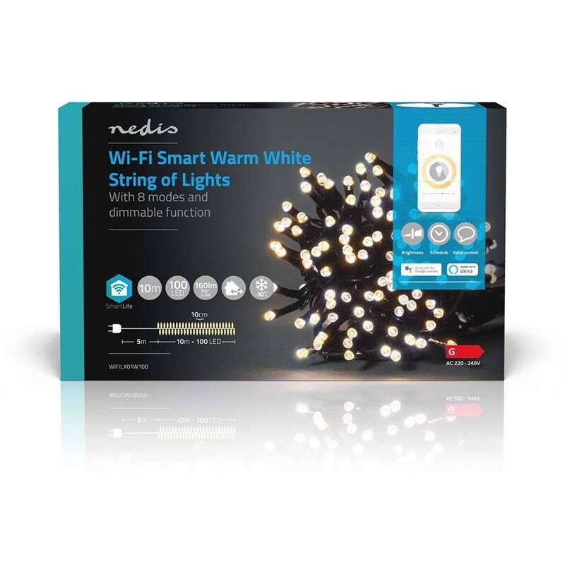 Vánoční osvětlení Nedis SmartLife LED, Wi-Fi, Teplá bílá, 100 LED, 10 m, Android IOS