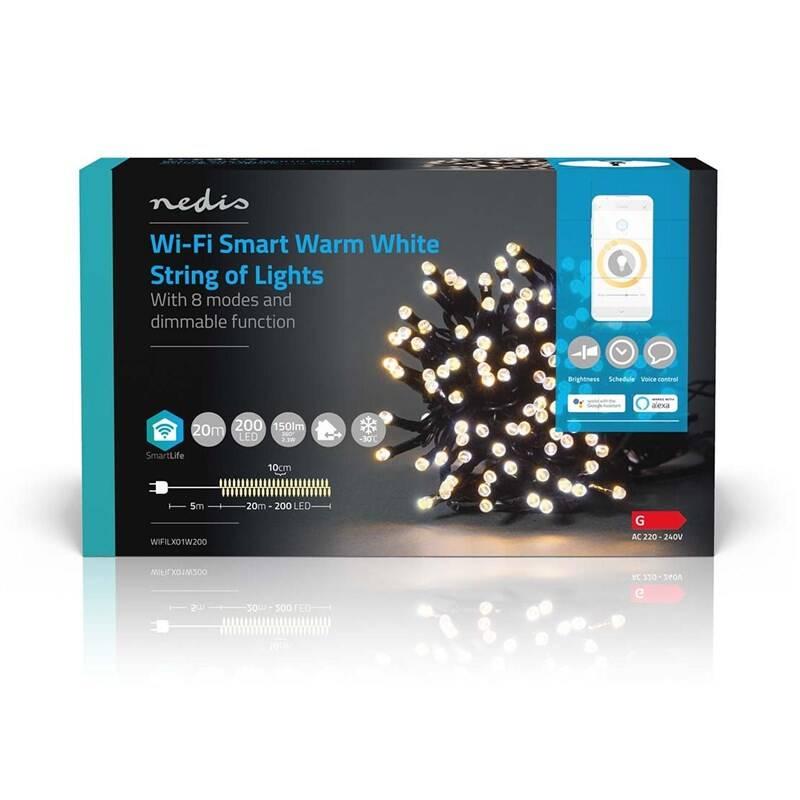 Vánoční osvětlení Nedis SmartLife LED, Wi-Fi, Teplá bílá, 200 LED, 20 m, Android IOS