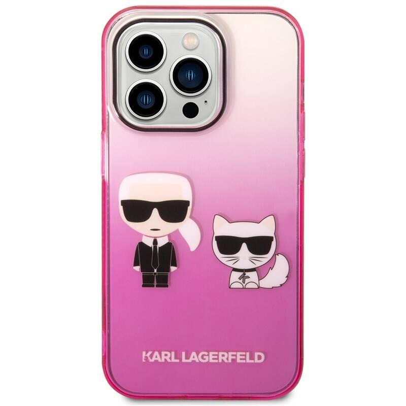 Kryt na mobil Karl Lagerfeld Gradient Karl and Choupette na Apple iPhone 14 Pro růžový