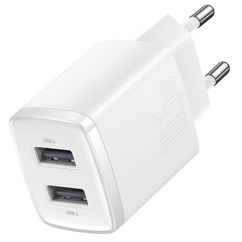 Nabíječka do sítě Baseus 2U 10.5W, 2xUSB bílá