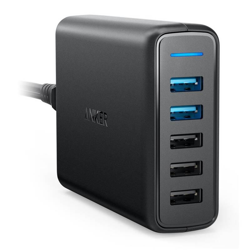 Nabíječka do sítě Anker PowerPort 5, Dual QC 3.0 63W, 5xUSB-A černá