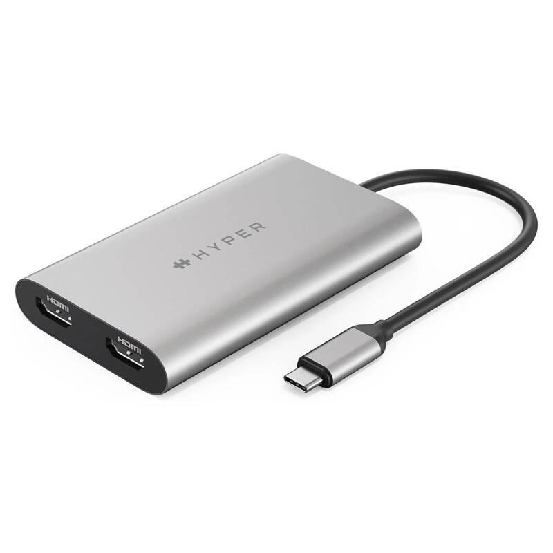 Redukce HyperDrive USB-C 2x HDMI stříbrná