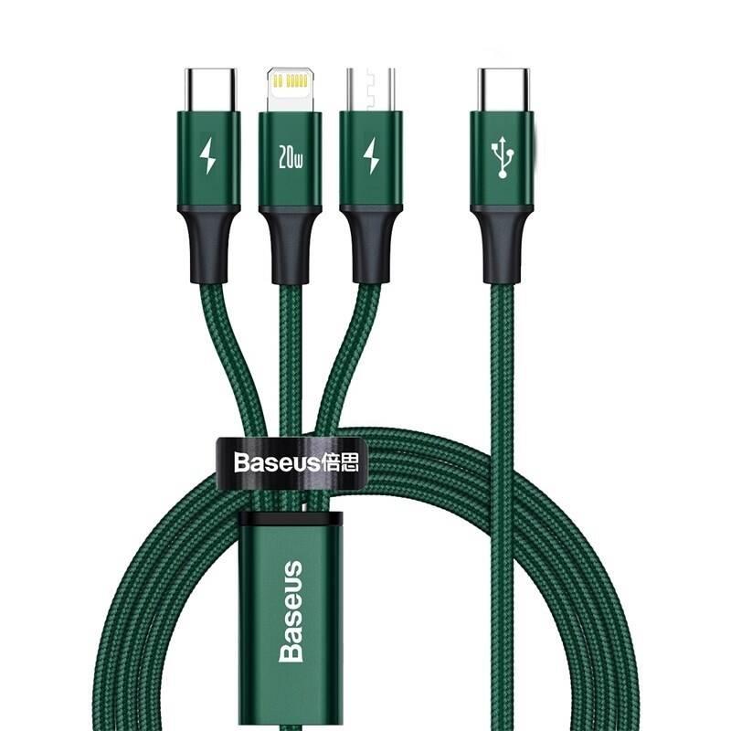 Kabel Baseus Rapid Series 3v1 USB-C PD 20W 1,5m zelený, Kabel, Baseus, Rapid, Series, 3v1, USB-C, PD, 20W, 1,5m, zelený