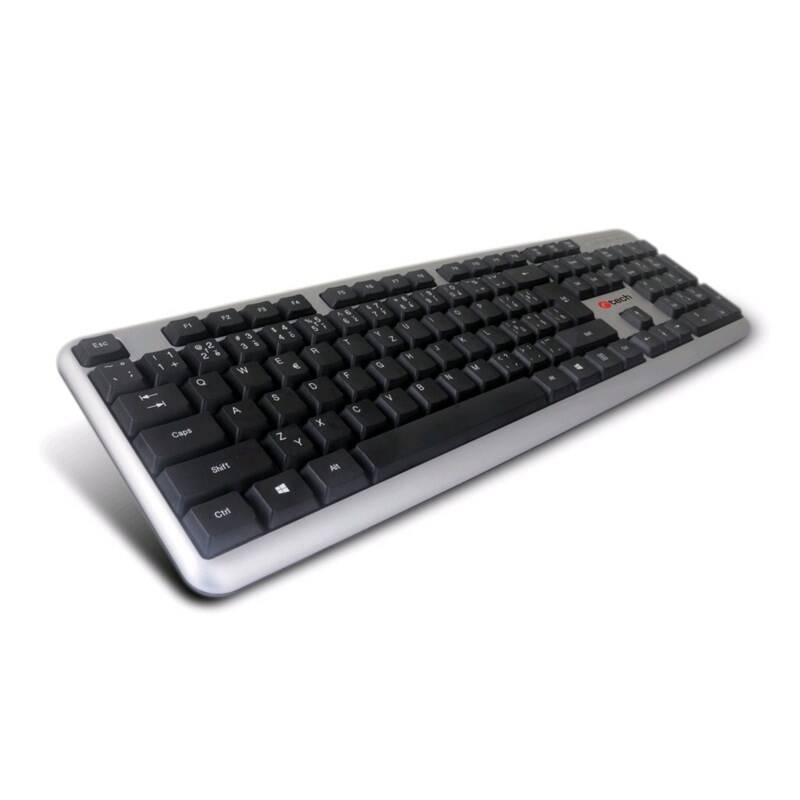 Klávesnice C-Tech KB-102 SLIM, CZ SK černá stříbrná, Klávesnice, C-Tech, KB-102, SLIM, CZ, SK, černá, stříbrná