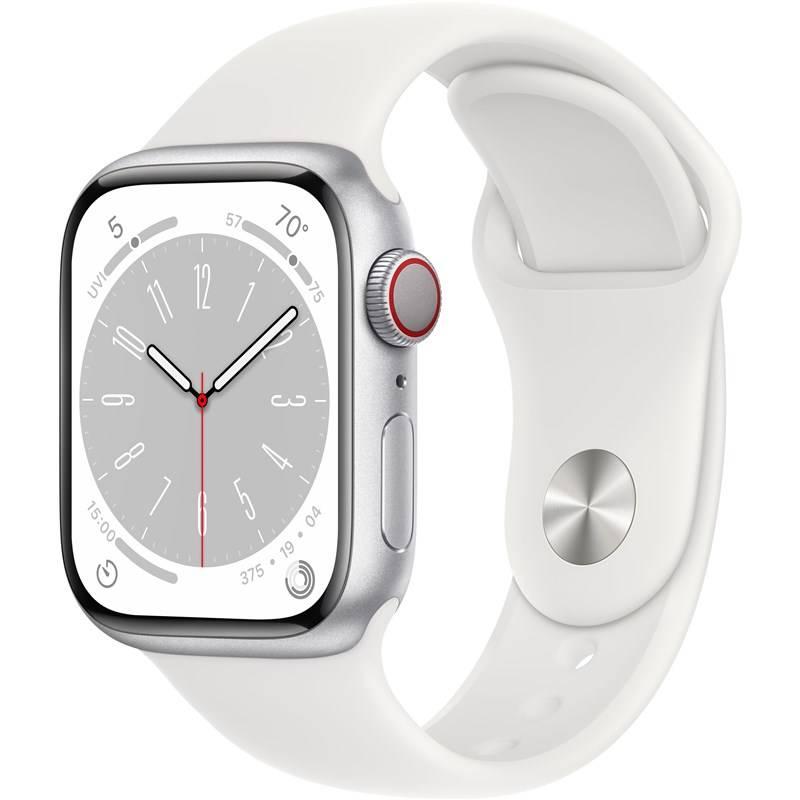 Chytré hodinky Apple Watch Series 8 GPS Cellular 41mm pouzdro ze stříbrného hliníku - bílý sportovní řemínek, Chytré, hodinky, Apple, Watch, Series, 8, GPS, Cellular, 41mm, pouzdro, ze, stříbrného, hliníku, bílý, sportovní, řemínek