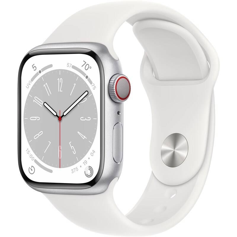 Chytré hodinky Apple Watch Series 8 GPS Cellular 45mm pouzdro ze stříbrného hliníku - bílý sportovní řemínek, Chytré, hodinky, Apple, Watch, Series, 8, GPS, Cellular, 45mm, pouzdro, ze, stříbrného, hliníku, bílý, sportovní, řemínek