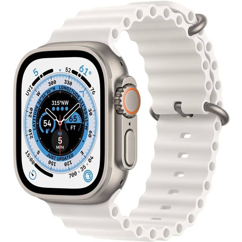 Chytré hodinky Apple Watch Ultra GPS Cellular, 49mm pouzdro z titanu - bílý oceánský řemínek
