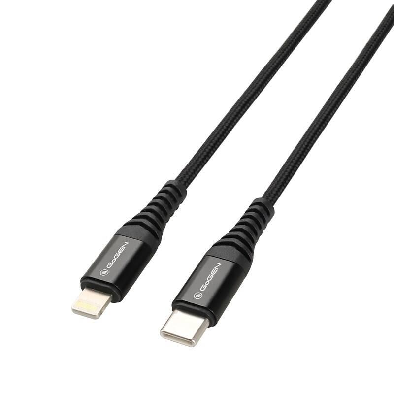 Kabel GoGEN USB-C Lightning, 2m, opletený černý, Kabel, GoGEN, USB-C, Lightning, 2m, opletený, černý