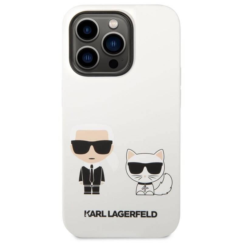 Kryt na mobil Karl Lagerfeld and Choupette Liquid Silicone na Apple iPhone 14 Pro Max bílý