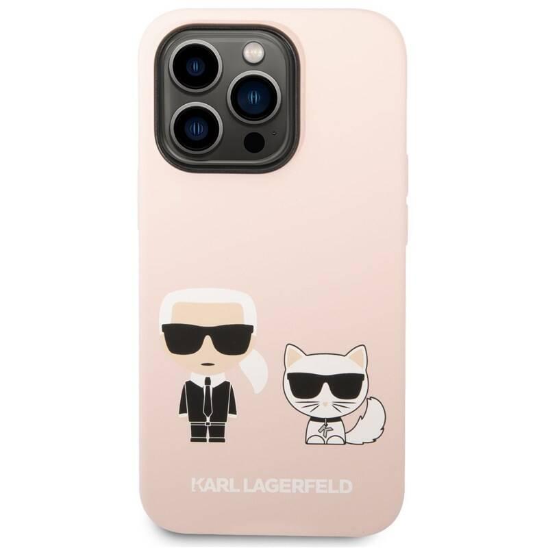 Kryt na mobil Karl Lagerfeld and Choupette Liquid Silicone na Apple iPhone 14 Pro růžový