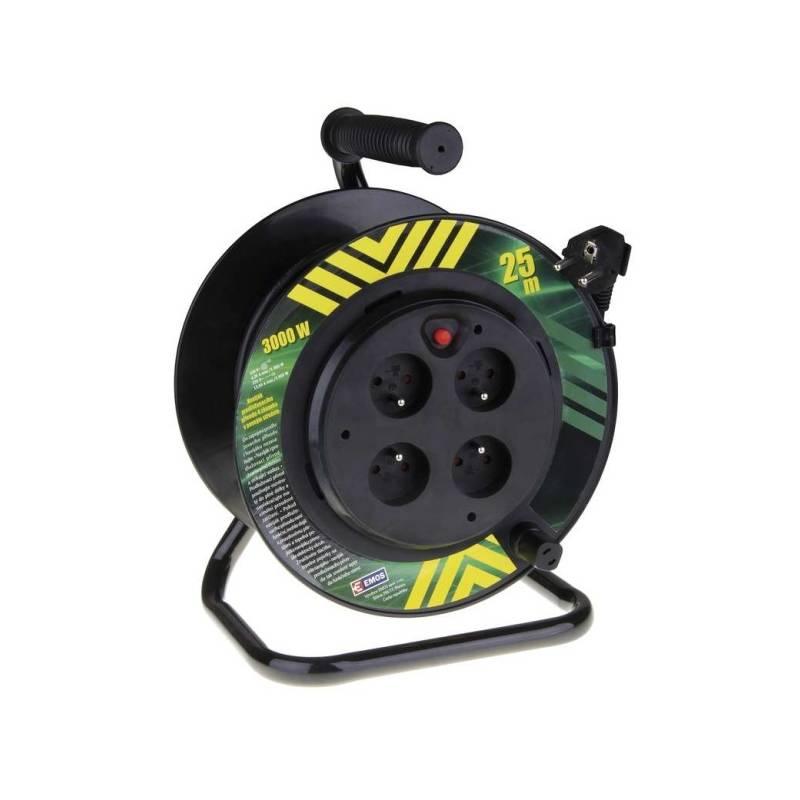 Kabel prodlužovací na bubnu EMOS 4x zásuvka, 25m, pevný střed černý