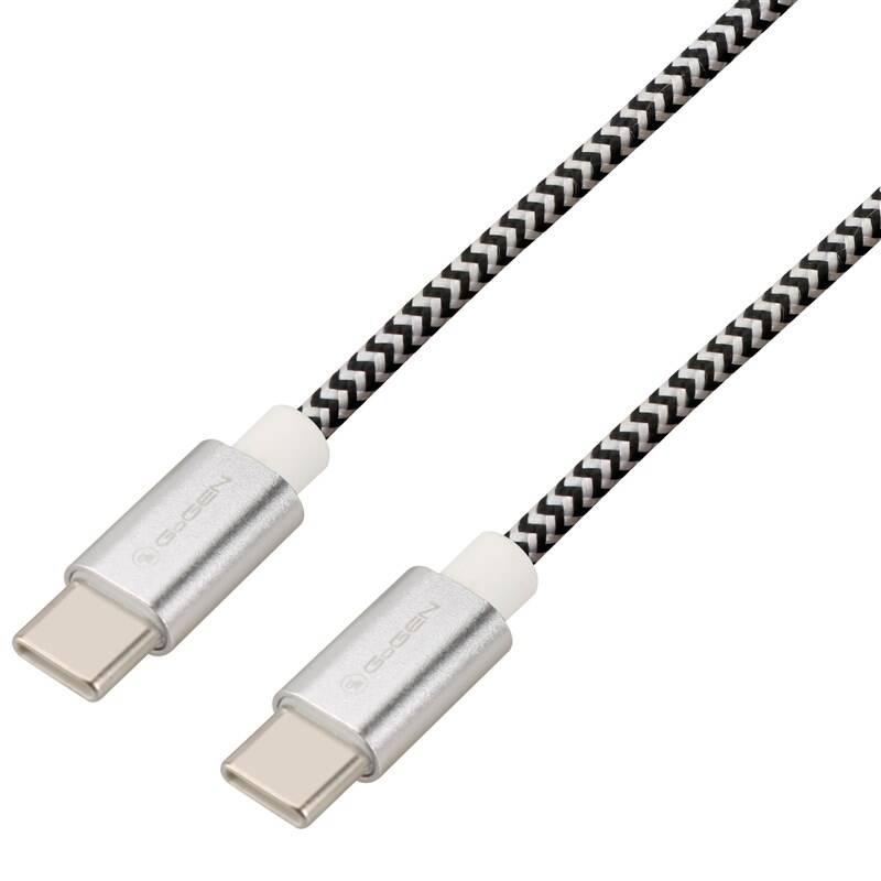 Kabel GoGEN USB-C USB-C, 2m, opletený stříbrný, Kabel, GoGEN, USB-C, USB-C, 2m, opletený, stříbrný