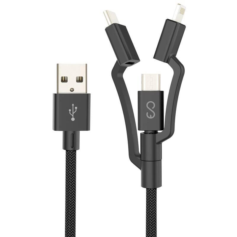 Kabel Epico 3v1 USB USB-C, Lightning, Micro USB, 1,2m černý