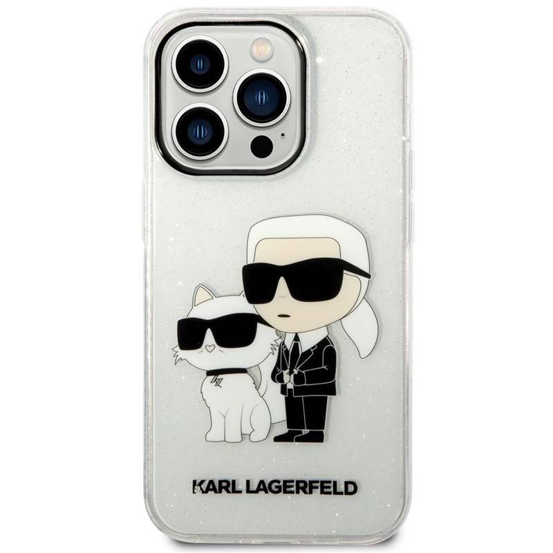 Kryt na mobil Karl Lagerfeld IML Glitter Karl and Choupette NFT na Apple iPhone 14 Pro průhledný