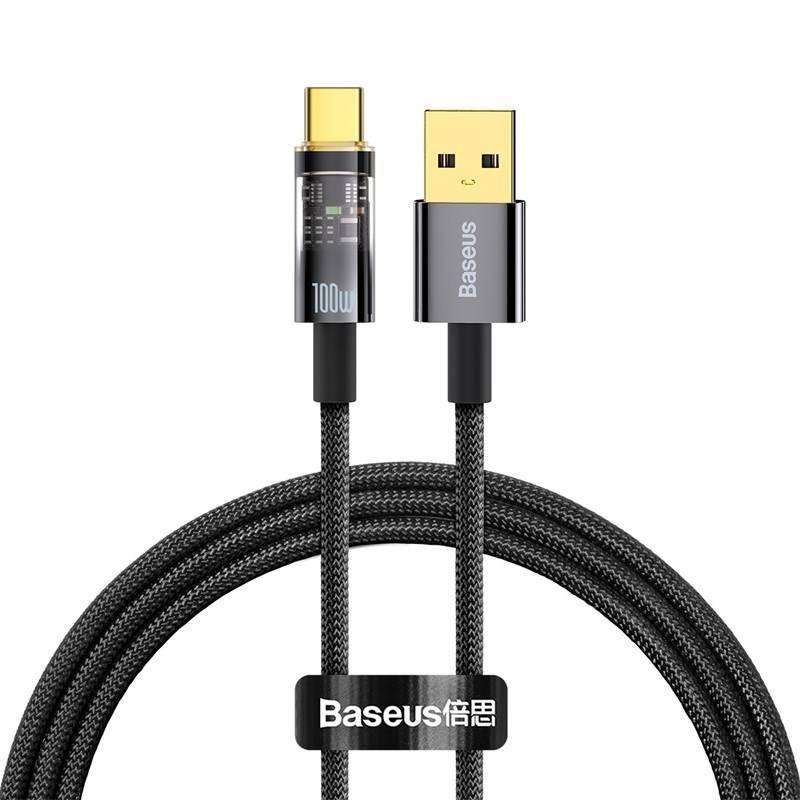 Kabel Baseus Explorer Series USB-A USB-C s inteligentním vypnutím 100 W, 1m černý