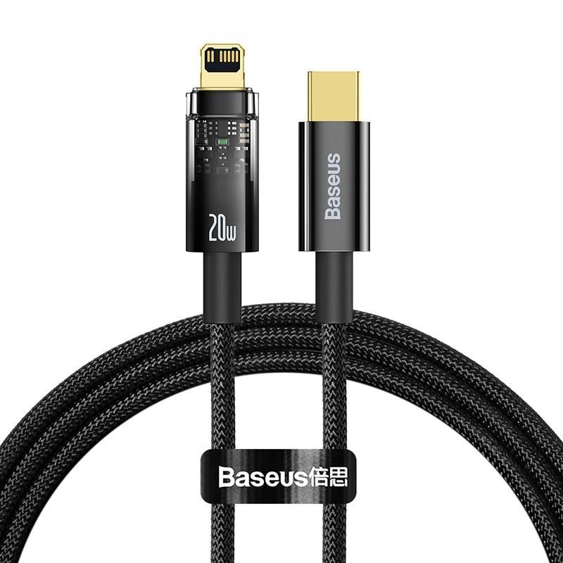 Kabel Baseus Explorer Series USB-C Lightning s inteligentním vypnutím 20 W, 1m černý