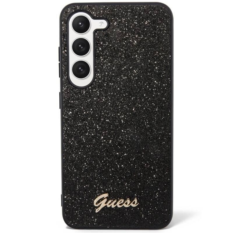 Kryt na mobil Guess Glitter Flakes Metal Logo na Samsung Galaxy S23 černý