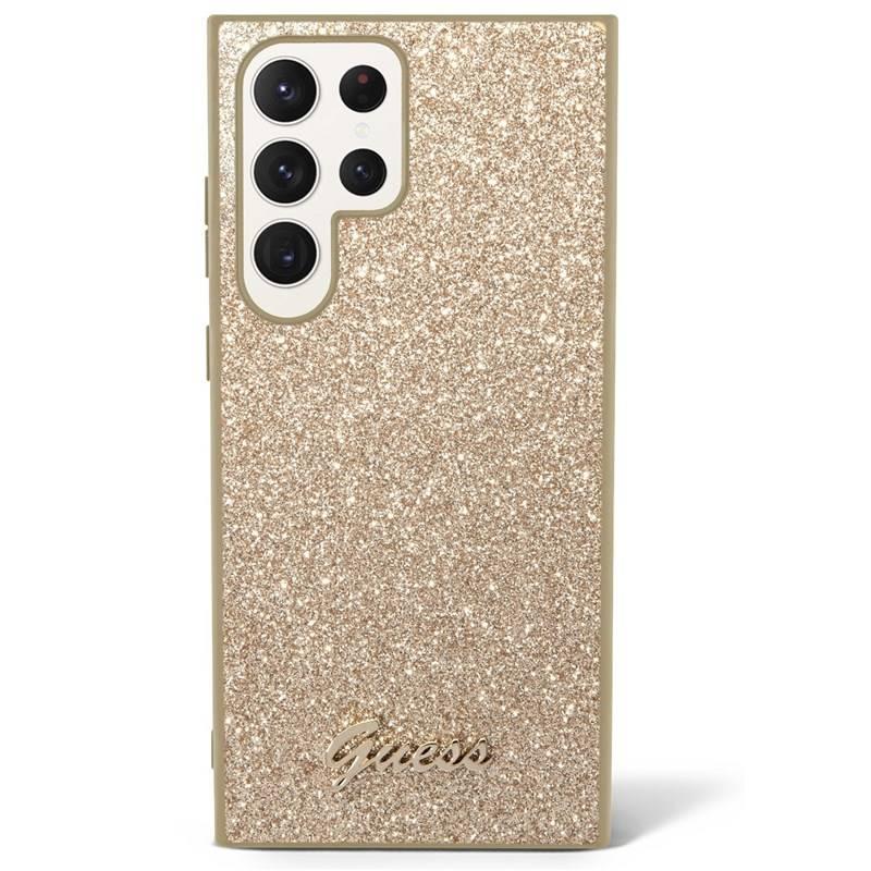 Kryt na mobil Guess Glitter Flakes Metal Logo na Samsung Galaxy S23 Ultra zlatý