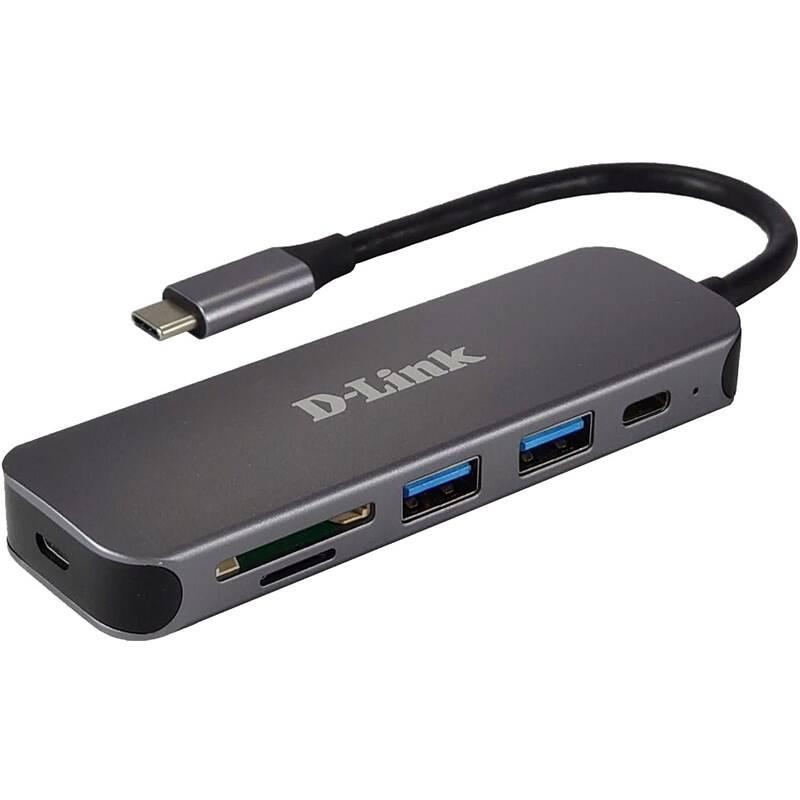 USB Hub D-Link 5v1 USB-C se čtečkou SD microSD karet šedý, USB, Hub, D-Link, 5v1, USB-C, se, čtečkou, SD, microSD, karet, šedý