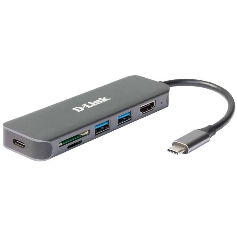 USB Hub D-Link 6v1 z USB-C na HDMI se čtečkou SD microSD karet a funkcí Power Delivery šedý, USB, Hub, D-Link, 6v1, z, USB-C, na, HDMI, se, čtečkou, SD, microSD, karet, a, funkcí, Power, Delivery, šedý