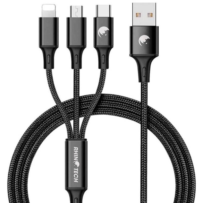 Kabel RhinoTech 3v1, USB Micro USB, Lightning, USB-C, 1,2 m černý