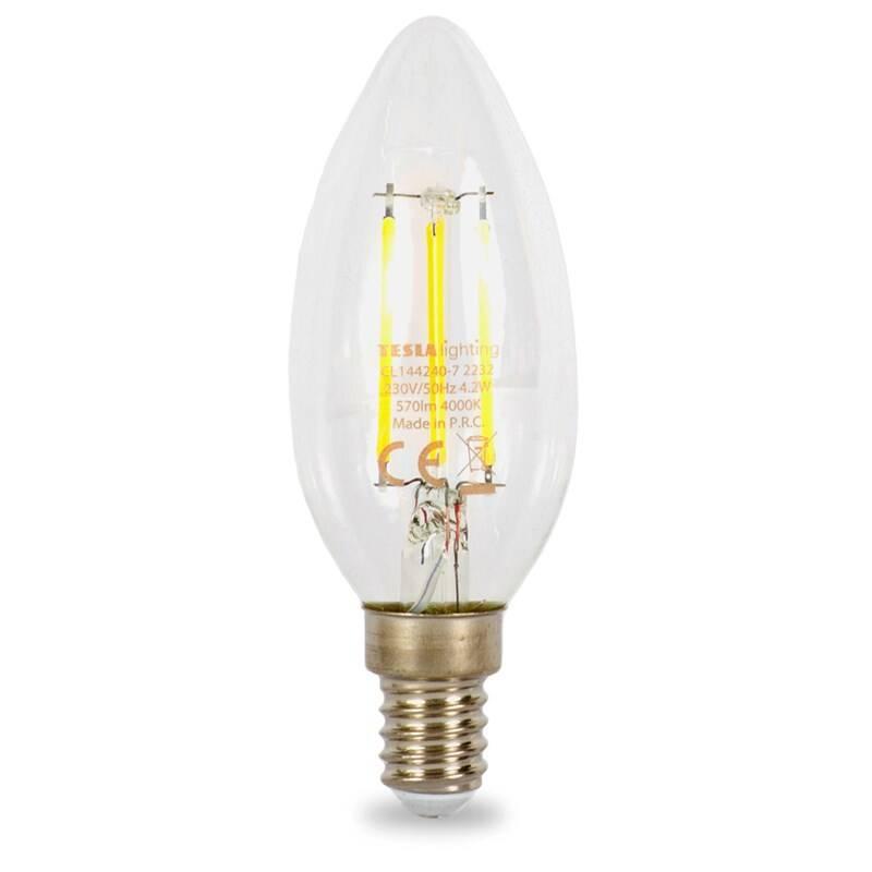 Žárovka LED Tesla filament svíčka E14, 4,2W, denní bílá
