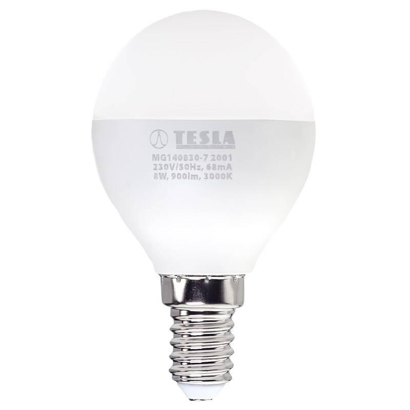 Žárovka LED Tesla miniglobe klasik E14, 8W, teplá bílá