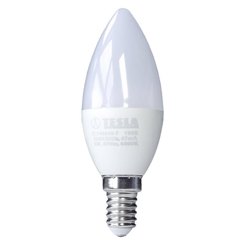 Žárovka LED Tesla svíčka, E14, 6W, denní bílá