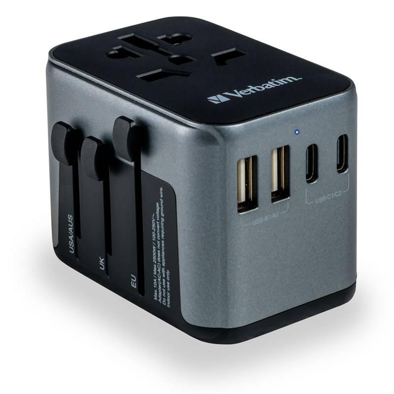 Cestovní adaptér Verbatim UTA-03 s 1 x USB-C PD 30W & QC 3.0 2 x USB-C 2 x USB-A černý, Cestovní, adaptér, Verbatim, UTA-03, s, 1, x, USB-C, PD, 30W, &, QC, 3.0, 2, x, USB-C, 2, x, USB-A, černý