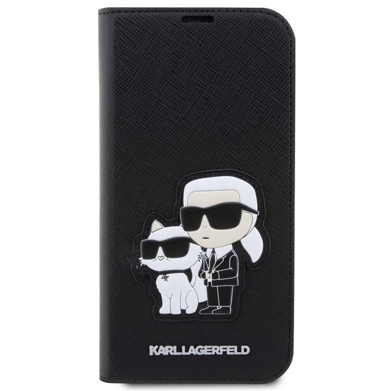 Pouzdro na mobil flipové Karl Lagerfeld PU Saffiano Karl and Choupette NFT Book na iPhone 13 Pro černé