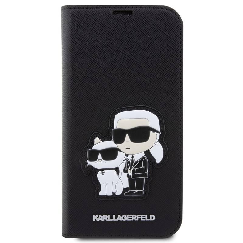 Pouzdro na mobil flipové Karl Lagerfeld PU Saffiano Karl and Choupette NFT Book na iPhone 13 Pro Max černé