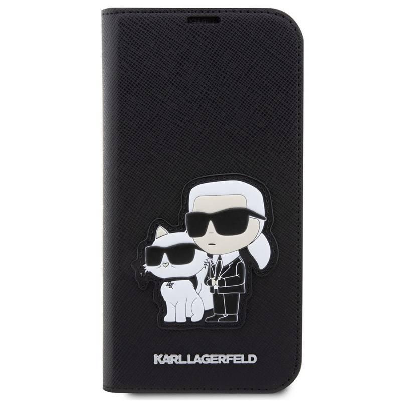 Pouzdro na mobil flipové Karl Lagerfeld PU Saffiano Karl and Choupette NFT Book na iPhone 14 Pro černé