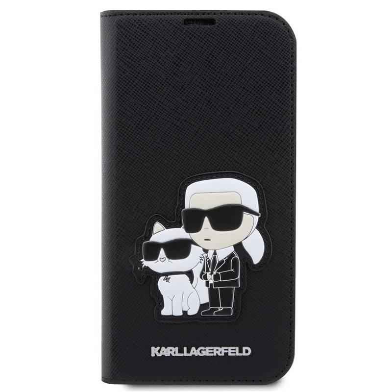 Pouzdro na mobil flipové Karl Lagerfeld PU Saffiano Karl and Choupette NFT Book na iPhone 14 Pro Max černé