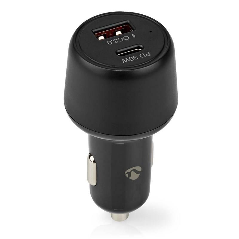 Adaptér do auta Nedis 1×USB, 1×USB-C, 48W černý