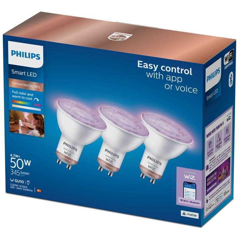 Chytrá žárovka Philips Smart LED 4,7 W, GU10, RGB, 3 ks, Chytrá, žárovka, Philips, Smart, LED, 4,7, W, GU10, RGB, 3, ks