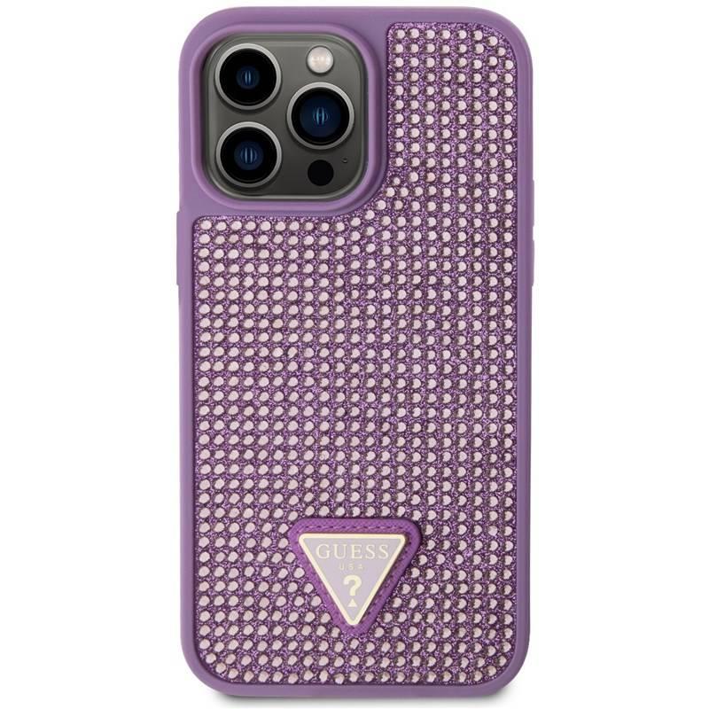 Kryt na mobil Guess Rhinestones Triangle Metal Logo na Apple iPhone 14 Pro Max fialový