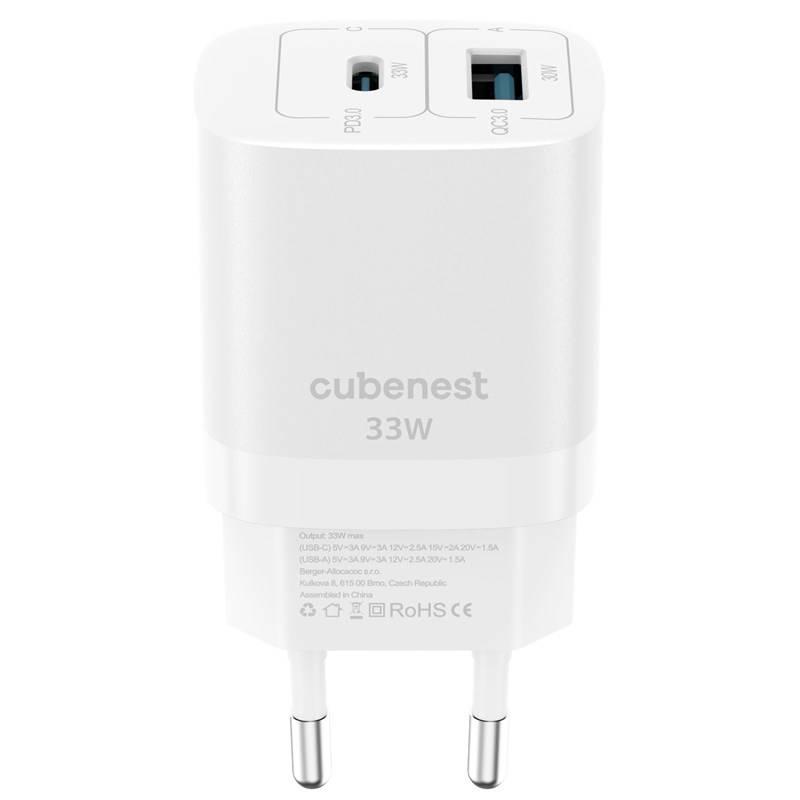 Nabíječka do sítě CubeNest S2D0 GaN, USB-C USB, 33 W bílá