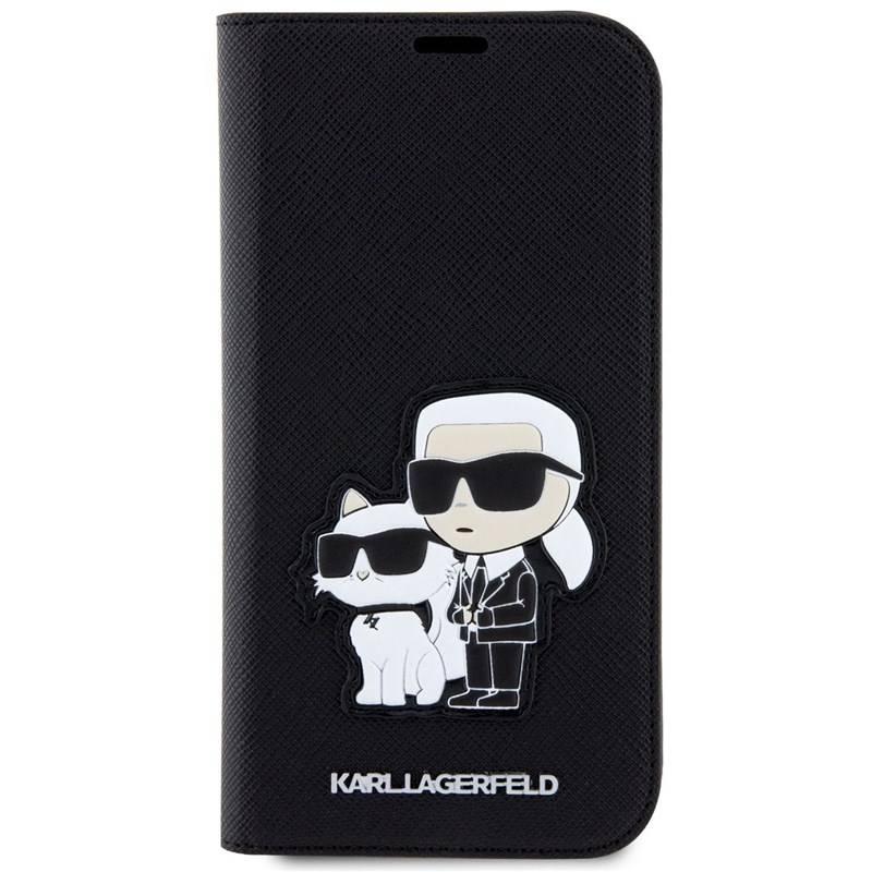 Pouzdro na mobil flipové Karl Lagerfeld PU Saffiano Karl and Choupette NFT na Apple iPhone 14 černé