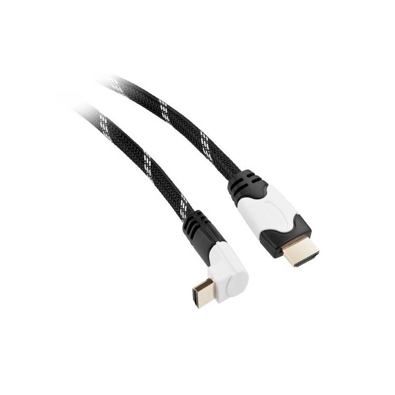 Kabel GoGEN HDMI 1.4, 1,5m, 90° konektor, opletený, pozlacený, s ethernetem černý, Kabel, GoGEN, HDMI, 1.4, 1,5m, 90°, konektor, opletený, pozlacený, s, ethernetem, černý
