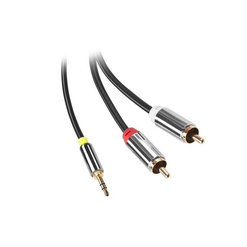 Kabel GoGEN Jack 3,5mm 2x Cinch, 1,5m, pozlacené konektory černý