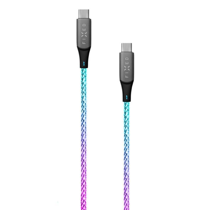 Kabel FIXED USB-C USB-C a podporou PD, 60W, 1,2m - svítící duhový, Kabel, FIXED, USB-C, USB-C, a, podporou, PD, 60W, 1,2m, svítící, duhový