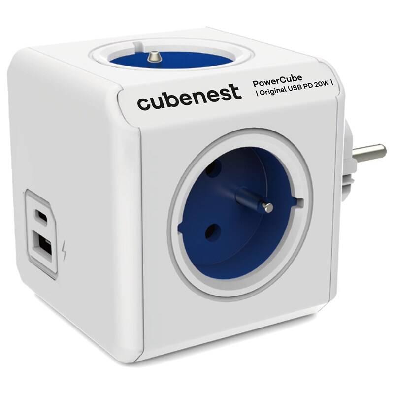 Rozbočovací zásuvka CubeNest Powercube Original USB PD 20W, USB, USB-C, 4x zásuvka bílá modrá