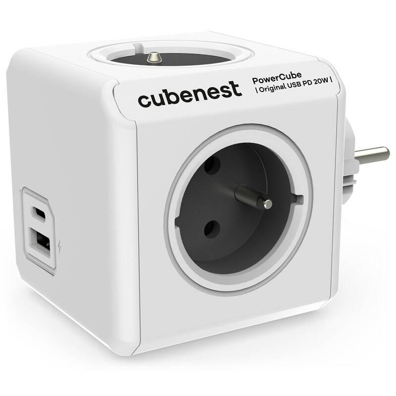 Rozbočovací zásuvka CubeNest Powercube Original USB PD 20W, USB, USB-C, 4x zásuvka šedá bílá