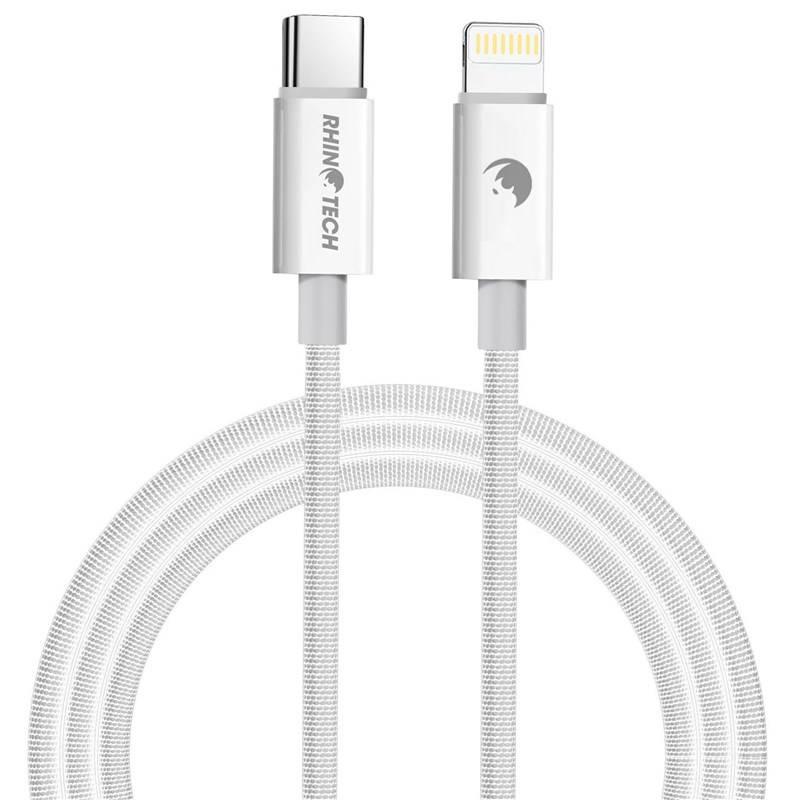 Kabel RhinoTech USB-C Lightning, 1 m, opletený bílý