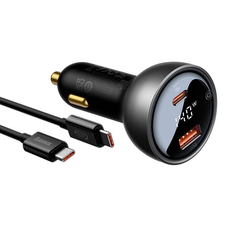 Adaptér do auta Baseus Digital Display Dual Fast Charger 140W, USB, USB-C USB-C kabel 1m černý, Adaptér, do, auta, Baseus, Digital, Display, Dual, Fast, Charger, 140W, USB, USB-C, USB-C, kabel, 1m, černý