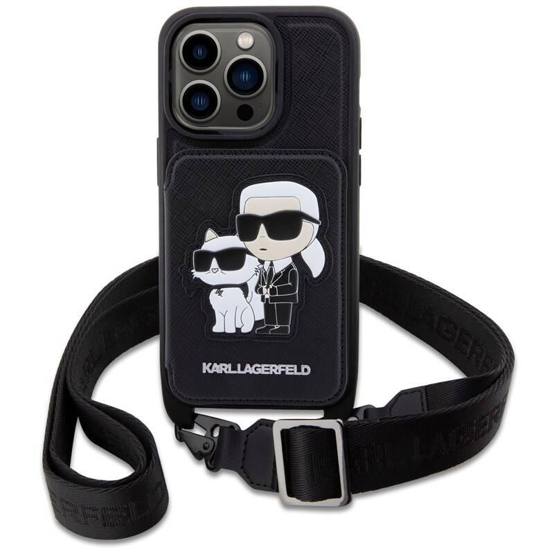 Kryt na mobil Karl Lagerfeld Saffiano Crossbody Karl and Choupette NFT na Apple iPhone 14 Pro Max černý