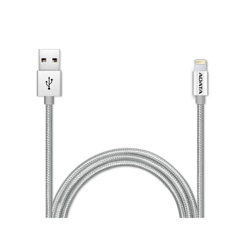 Kabel ADATA Sync & Charge USB Lightning, 1m, MFi, opletený stříbrný